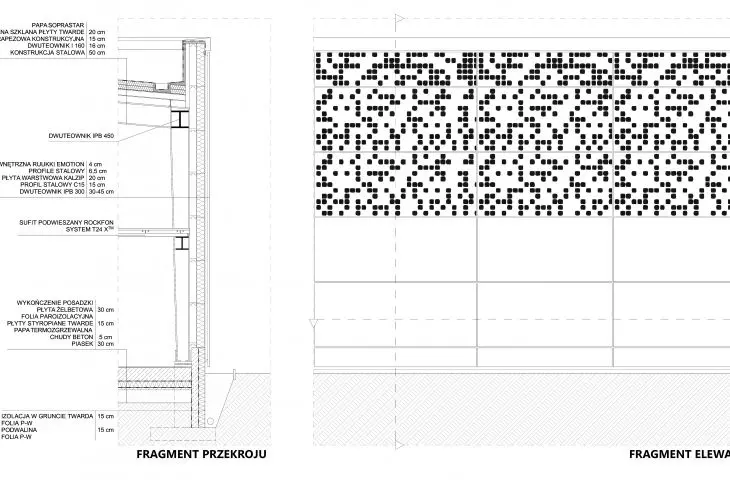 Projekt fabryki suplementów, detal elewacji