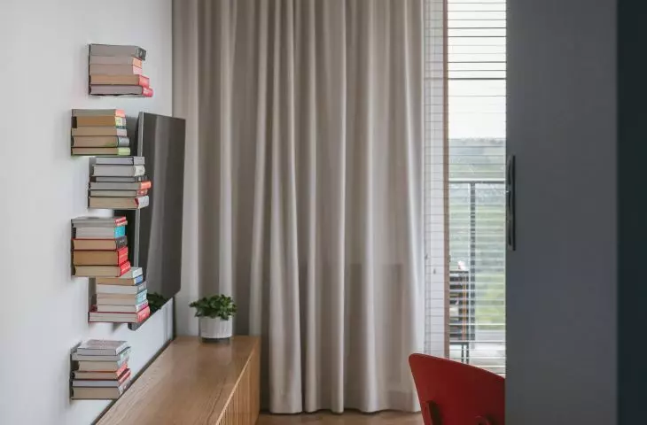 Special shelves have been designed for books