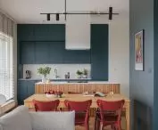 View of the blue kitchen