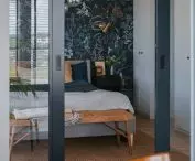 Sliding doors create a visual frame