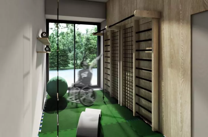 W mieszkaniu znajduje się specjalny pokój do rehabilitacji 
