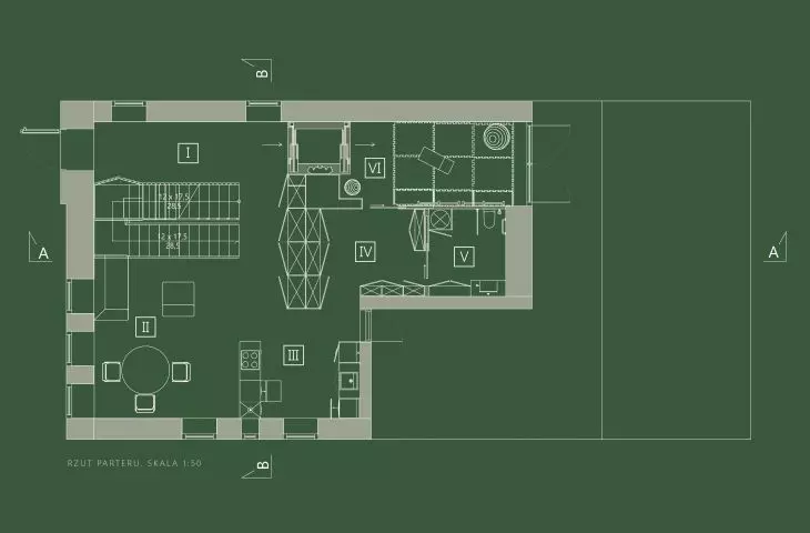 Projekt mieszkania dla osoby poruszającej się na wózku, rzut parteru