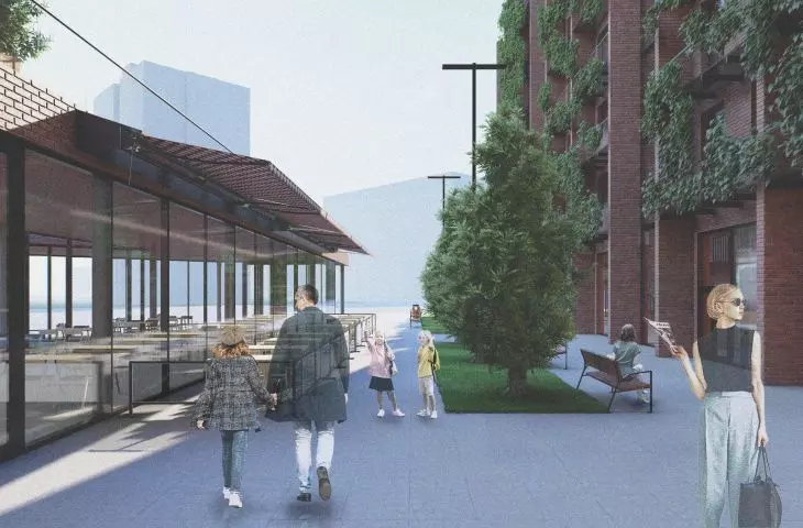 Habitat project in Wroclaw, walking frontage