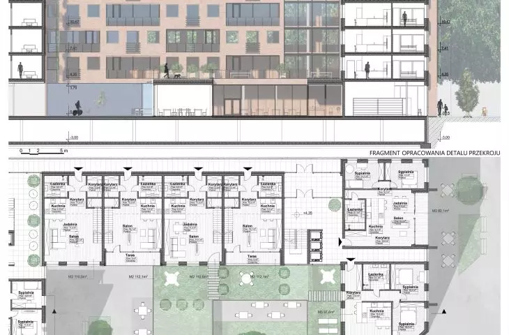 Projekt habitatu we Wrocławiu, przekrój i rzut