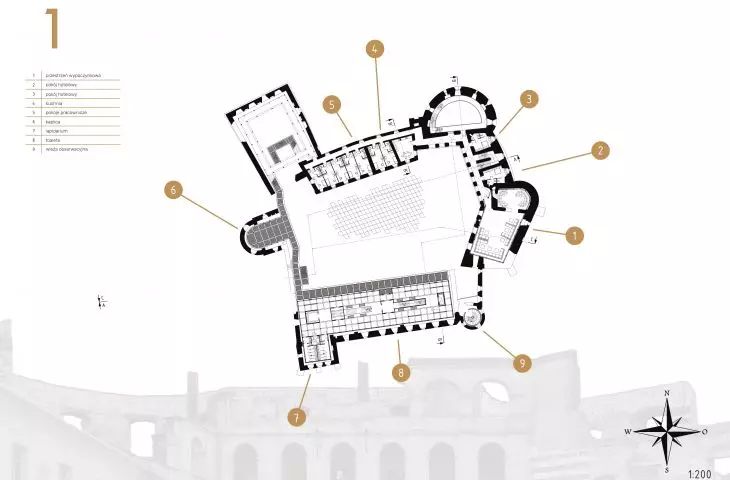 Concept for the modernization of Janowiec Castle, level 1 view