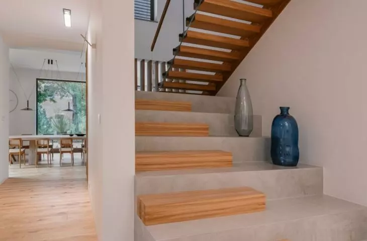 Interior of the house in boho style, monumental staircase