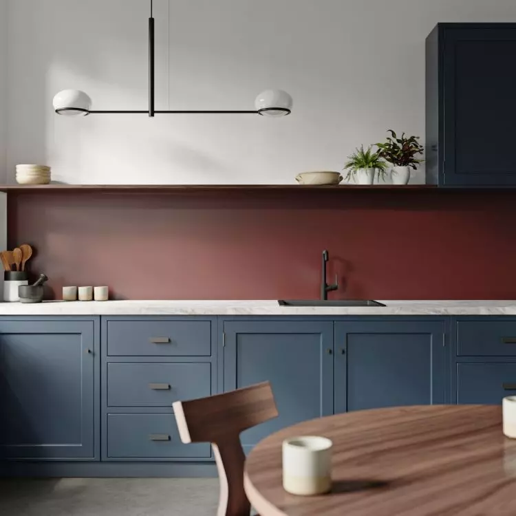 Walnut wall combined with marble