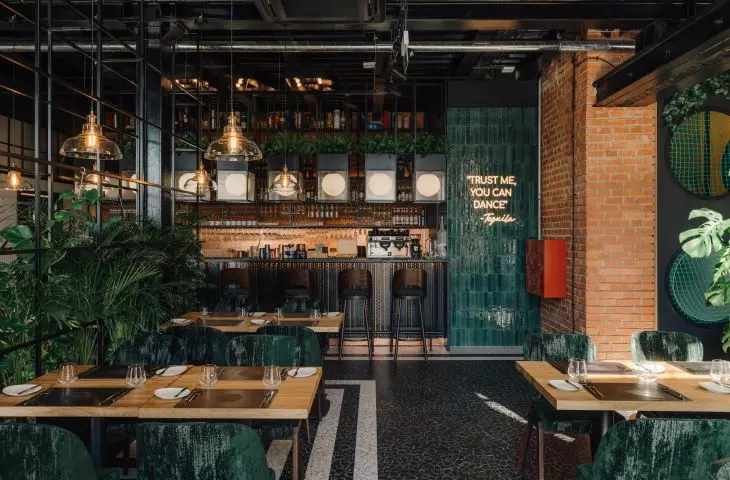 Neon signs can be found in every part of the restaurant