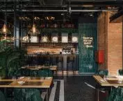 Neon signs can be found in every part of the restaurant