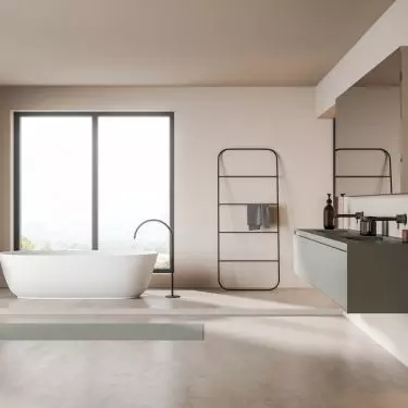Bathroom stand organizes bathroom space