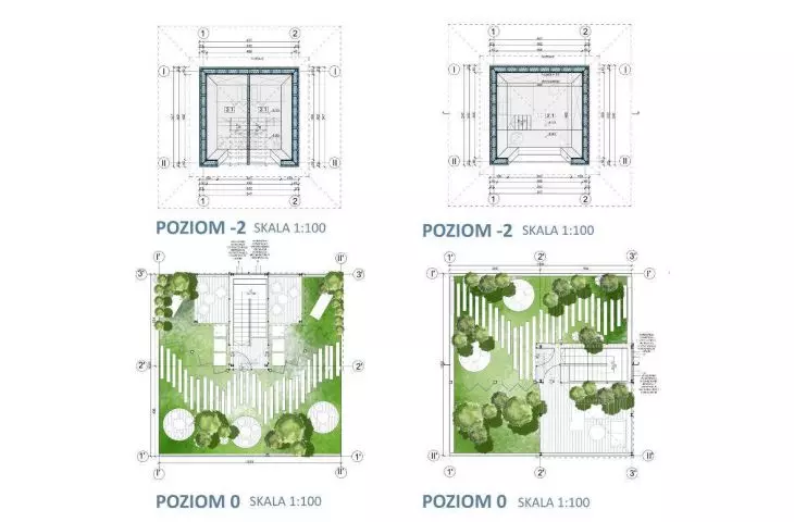 projections and cross-sections of the structural model for urban spaces - MODEL I