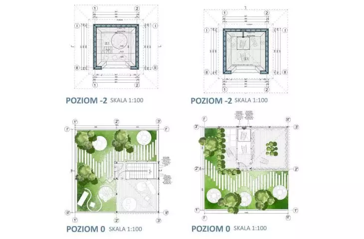projections and cross-sections of the structural model for non-urban spaces - MODEL II