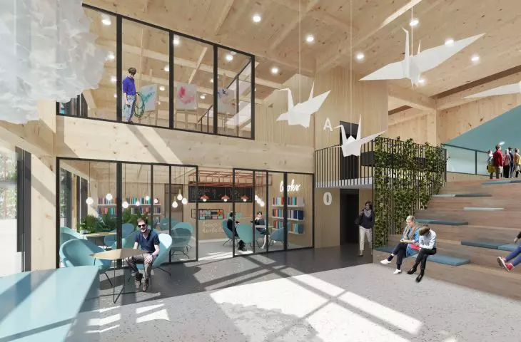 Podobnie jak w KIDO, projektanci z XYstudio sięgneli po drewno