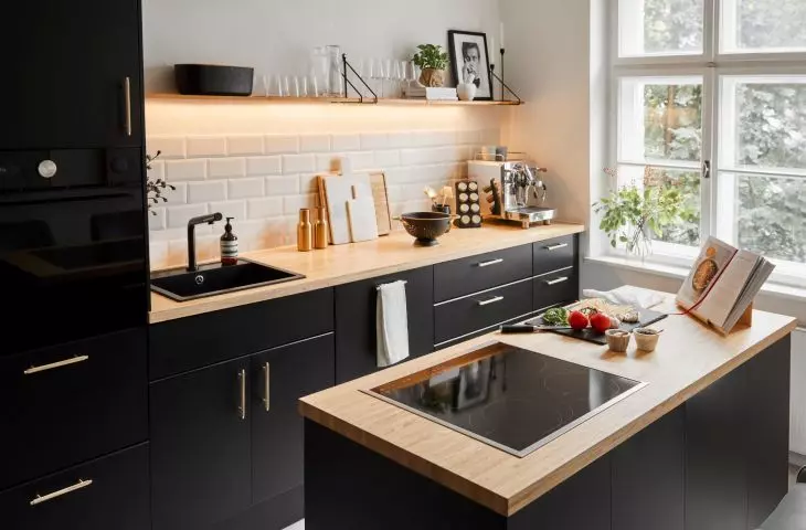 Kitchen with black built-ins