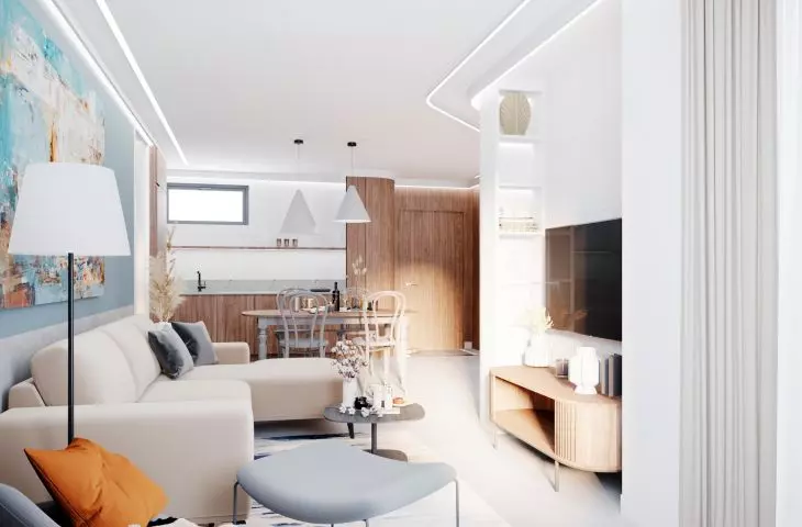 Living room with kitchenette