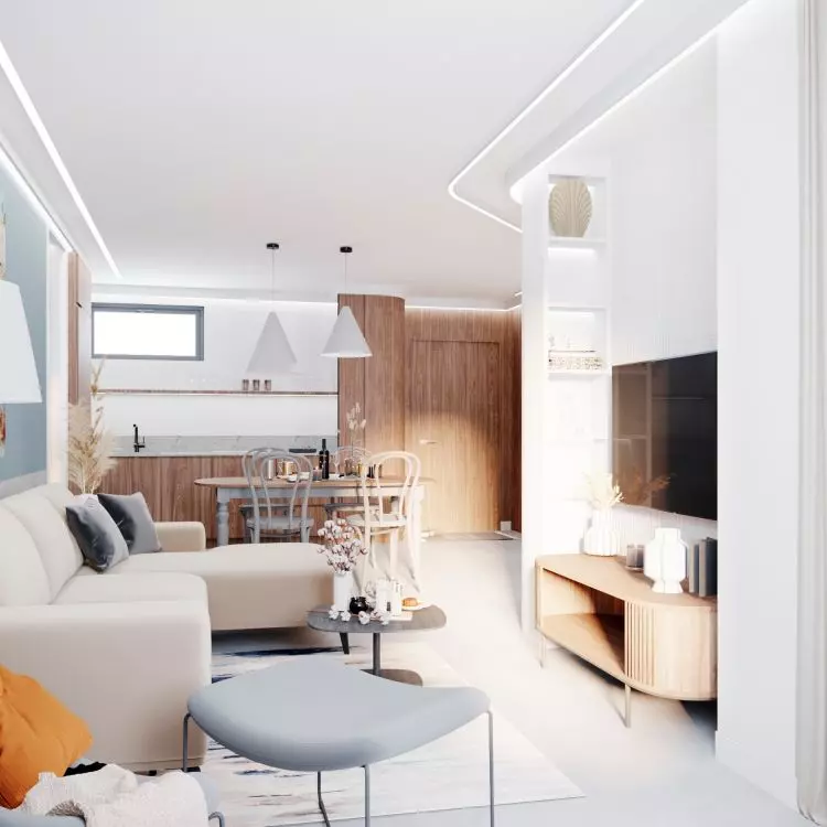 Living room with kitchenette