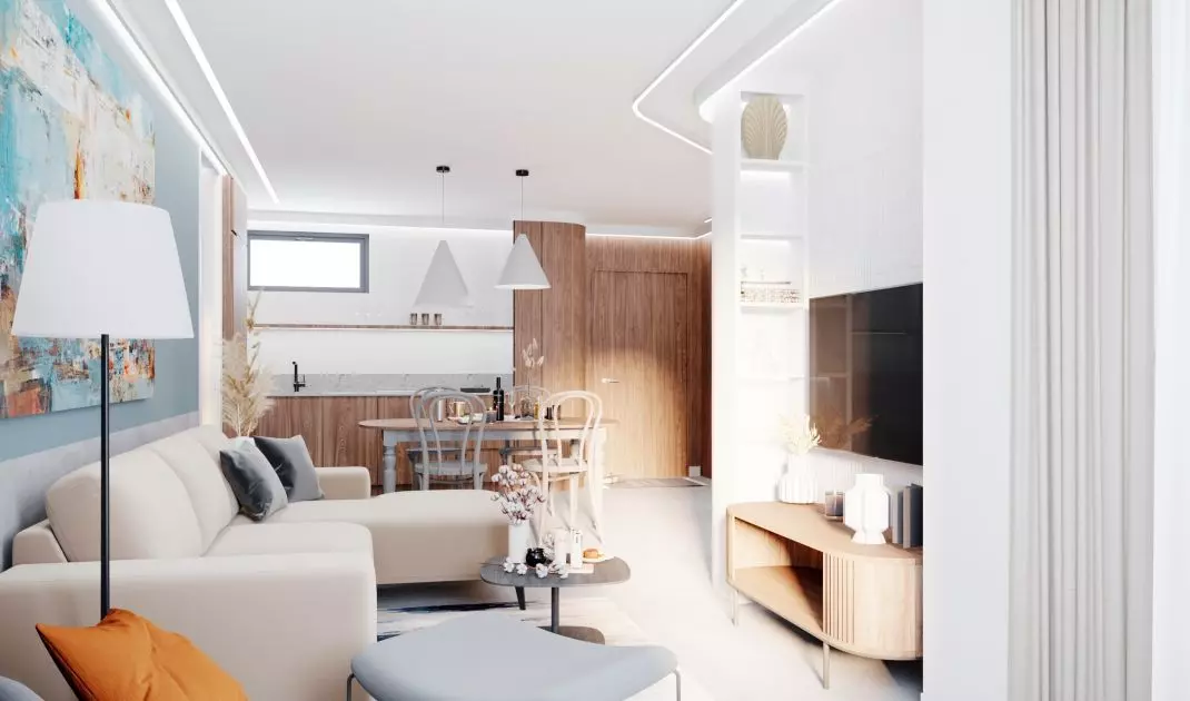 Living room with kitchenette