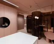 The boutique is dominated by round forms