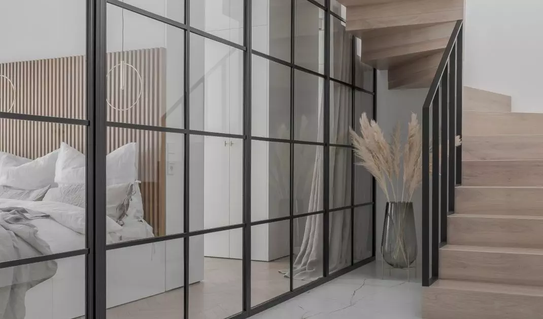 Bedroom with glass wall
