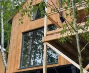 The primary material used for the building is wood