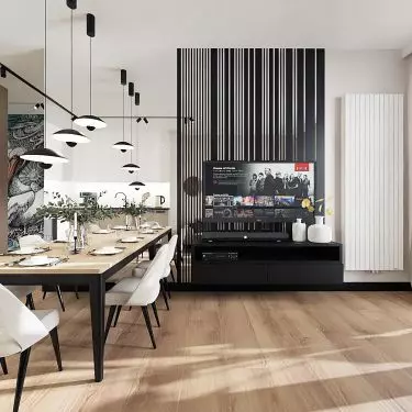 Radiator complements wall decoration
