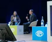 OEES inaugural session, pictured are Marta Poślad (Google) and Mark Brzezinski (US Ambassador to Poland)