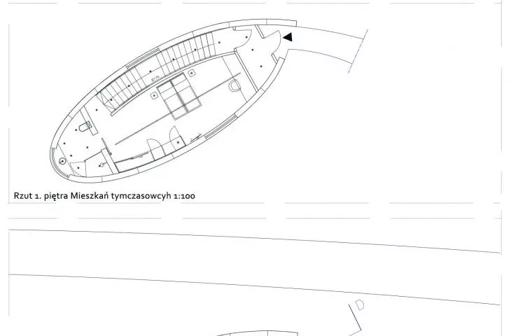 Projekt Miejsca Spotkań Głuchych, rzuty i przekroje mieszkań tymczasowych