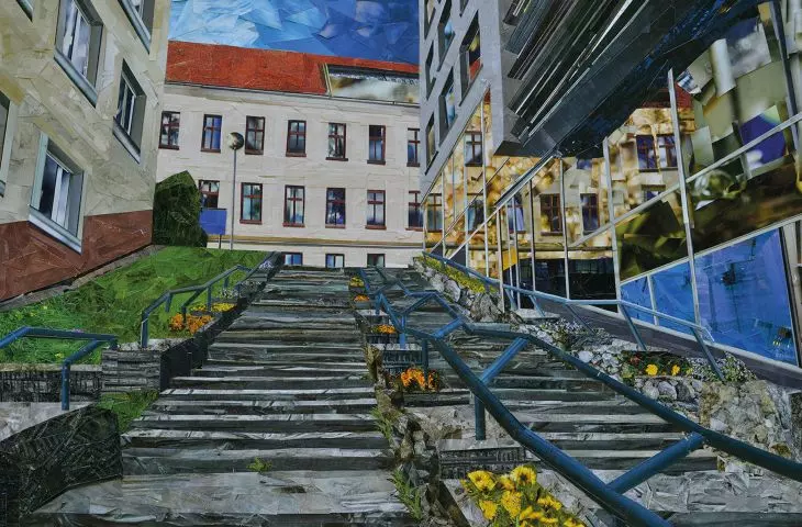 The iconic Podgórze staircase; Podgórze, as the name suggests, is not flat and offers the best views from the top over Krakow and Kazimierz