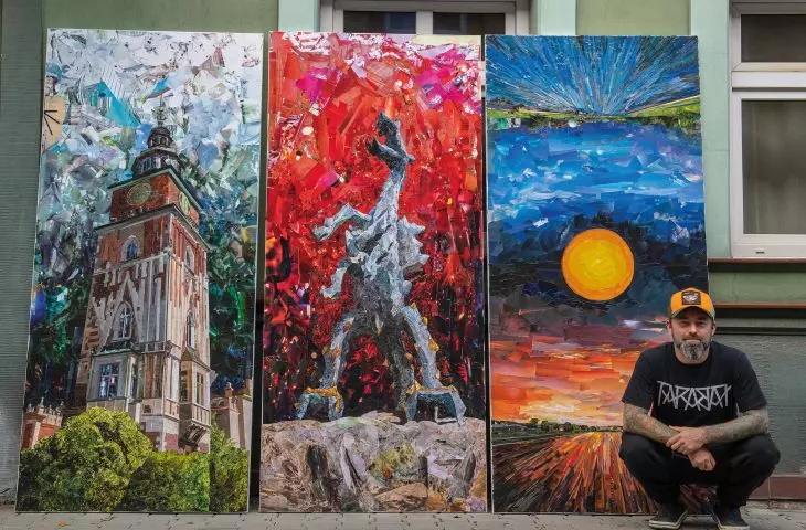 Albin Talik and his paper paintings; a Krakow-based artist, he creates in his own unique technique; his favorite subject is Krakow: he portrays in his style its atmospheric corners and characteristic places