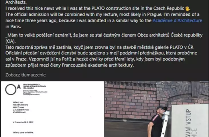Robert Konieczny's post published on Facebook